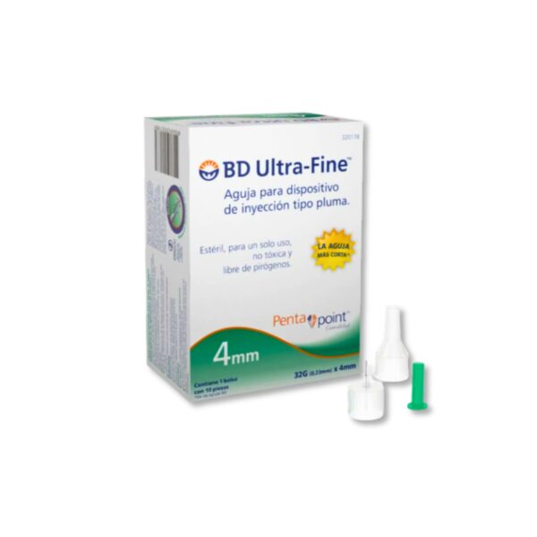 AGUJA (BD U-FINE) P_JERINGA PLUMA 32GX4MM. C_10 PZ. Frente AGUJA BD U FINE JERINGA PLUMA 32GX4MM
